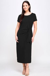 Plus Size Side Front Drape Knot Midi Dress (red coming soon)