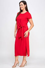 Load image into Gallery viewer, Plus Size Side Front Drape Knot Midi Dress (red coming soon)
