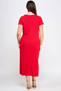 Plus Size Side Front Drape Knot Midi Dress (red coming soon)