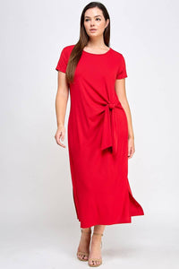 Plus Size Side Front Drape Knot Midi Dress (red coming soon)