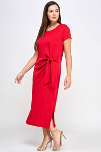 Plus Size Side Front Drape Knot Midi Dress (red coming soon)