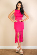 Load image into Gallery viewer, Sleeveless Fringe Midi Dress: FUCHSIA
